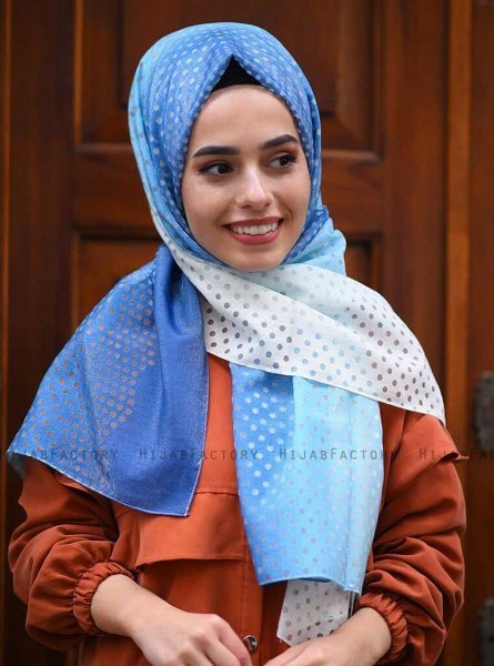 Khawla - Hijab A Motifs En Coton Bleu Clair