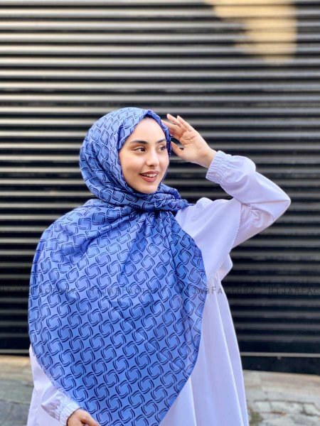 Mahek - Hijab En Coton à Motif Bleu