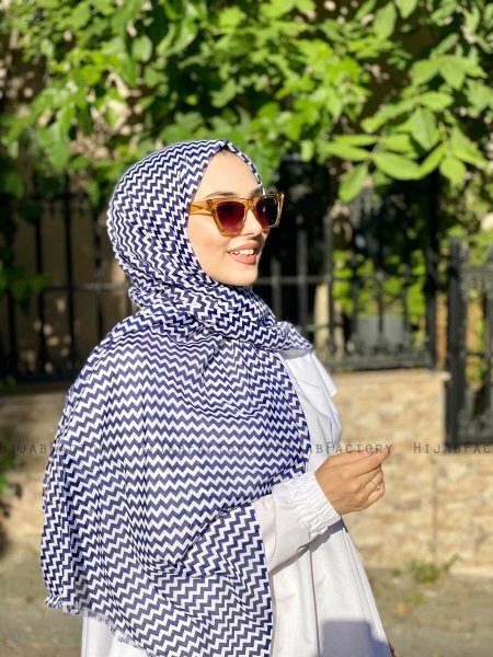 Malala - Hijab A Motifs En Coton Bleu Marin