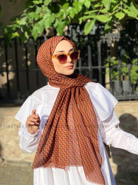 Malala - Hijab A Motifs En Coton Rouge Brique