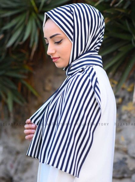 Marwa - Hijab Rayé Crepe Noir