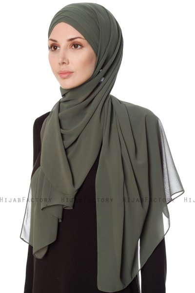 Mehtap - Chiffon Hijab Pratique One-Piece Kaki