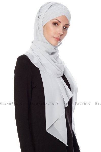 Mehtap - Chiffon Hijab Pratique One-Piece Gris Clair