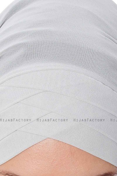 Mehtap - Chiffon Hijab Pratique One-Piece Gris Clair