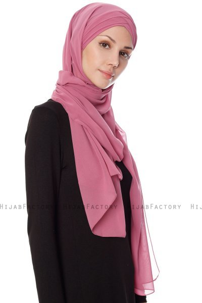 Mehtap - Chiffon Hijab Pratique One-Piece Rose Foncé