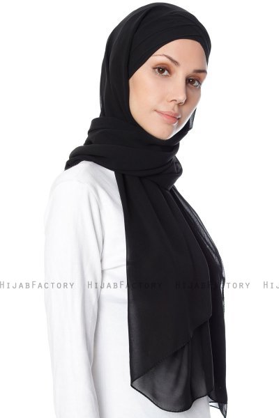 Mehtap - Chiffon Hijab Pratique One-Piece Noir
