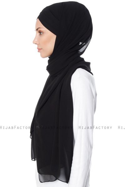 Mehtap - Chiffon Hijab Pratique One-Piece Noir