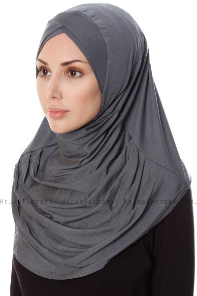Mia - Hijab Al Amira Gris Foncé One-Piece - Ecardin