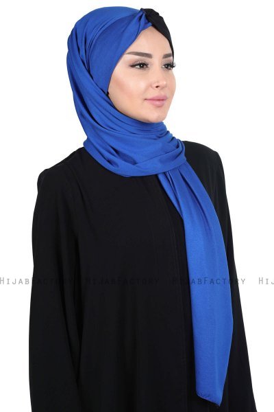Mikaela - Hijab Coton Pratique Bleu & Noir