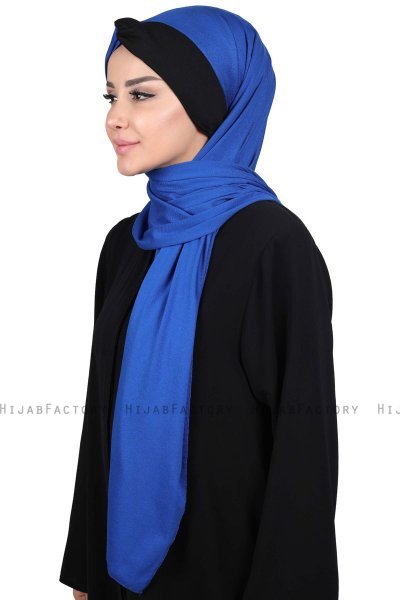 Mikaela - Hijab Coton Pratique Bleu & Noir