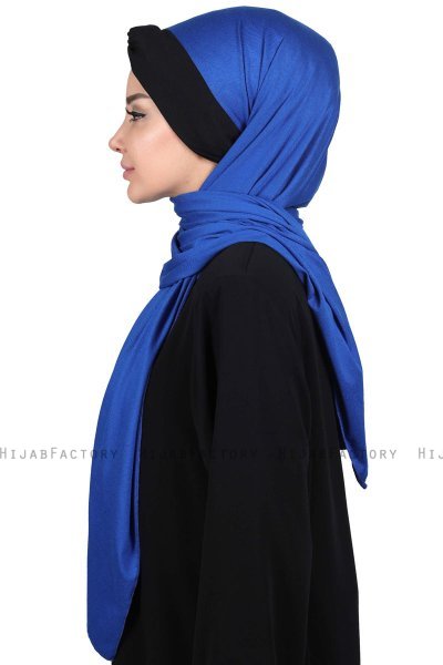 Mikaela - Hijab Coton Pratique Bleu & Noir