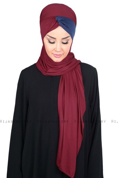 Mikaela - Hijab Coton Pratique Bordeaux & Bleu Marin