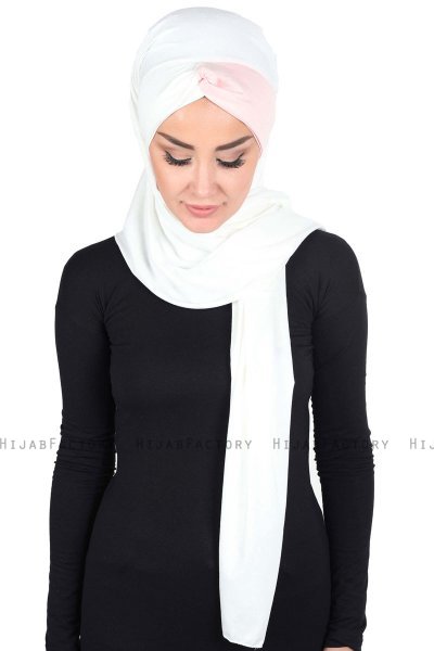 Mikaela - Hijab Coton Pratique Crème & Vieux Rose