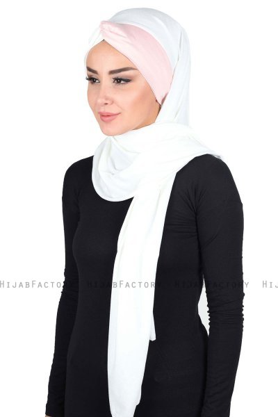 Mikaela - Hijab Coton Pratique Crème & Vieux Rose