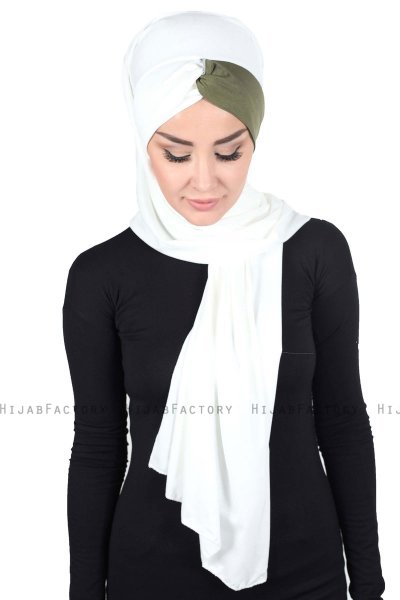 Mikaela - Hijab Coton Pratique Crème & Kaki