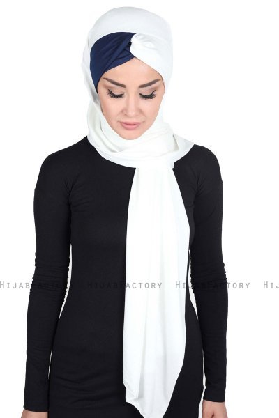 Mikaela - Hijab Coton Pratique Crème & Bleu Marin