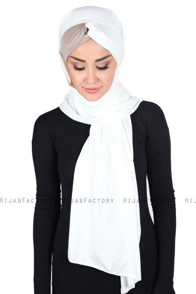 Mikaela - Hijab Coton Pratique Crème & Taupe