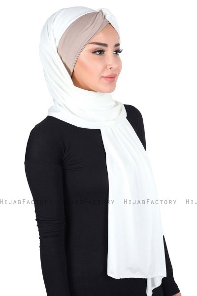 Mikaela - Hijab Coton Pratique Crème & Taupe