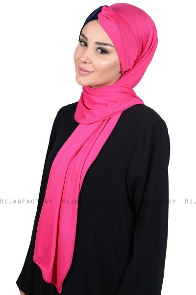 Mikaela - Hijab Coton Pratique Fuchsia & Bleu Marin