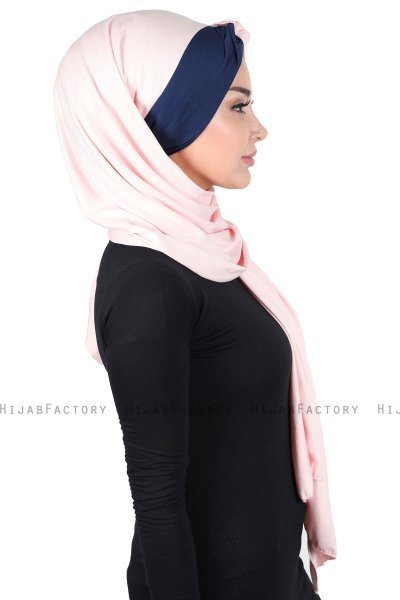 Mikaela - Hijab Coton Pratique Vieux Rose & Bleu Marin