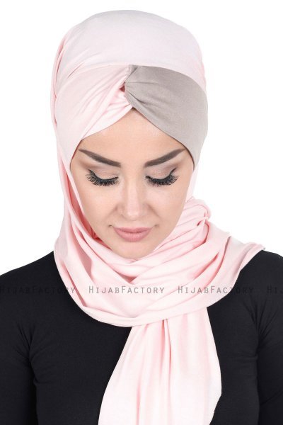 Mikaela - Hijab Coton Pratique Vieux Rose & Taupe