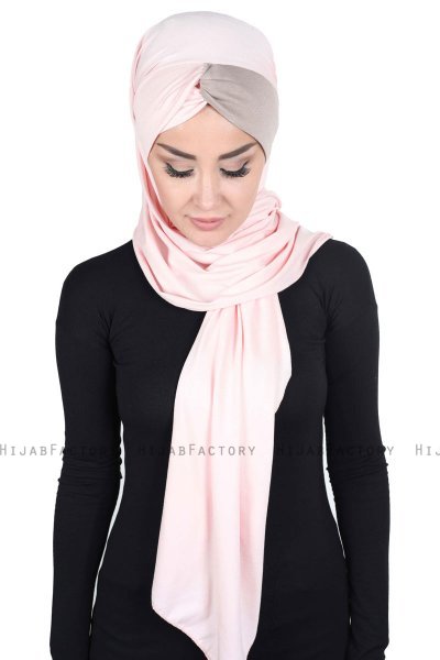 Mikaela - Hijab Coton Pratique Vieux Rose & Taupe