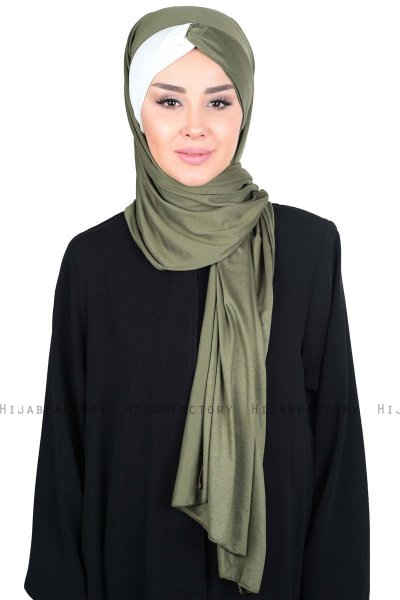 Mikaela - Hijab Coton Pratique Kaki & Crème