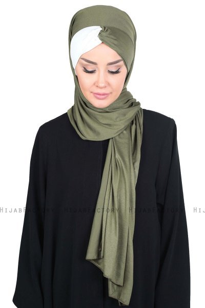 Mikaela - Hijab Coton Pratique Kaki & Crème