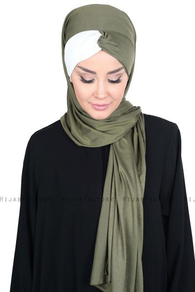 Mikaela - Hijab Coton Pratique Kaki & Crème