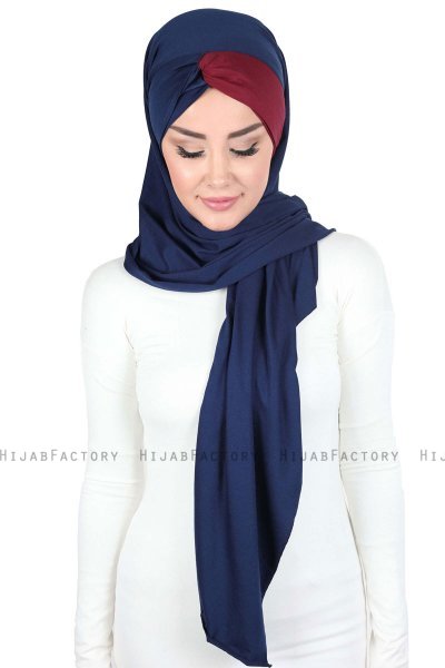 Mikaela - Hijab Coton Pratique Bleu Marin & Bordeaux