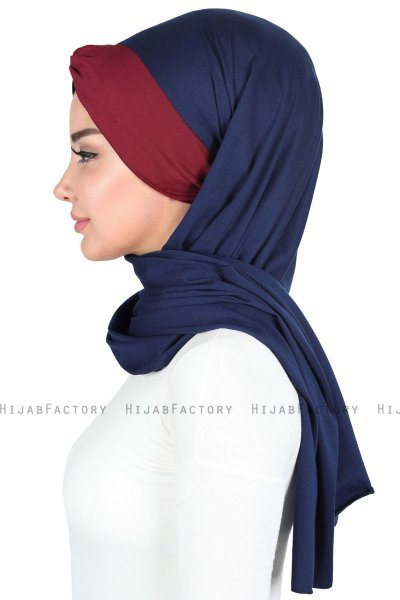 Mikaela - Hijab Coton Pratique Bleu Marin & Bordeaux