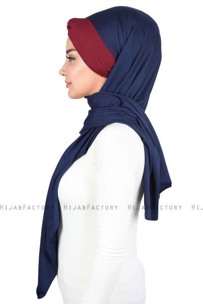 Mikaela - Hijab Coton Pratique Bleu Marin & Bordeaux