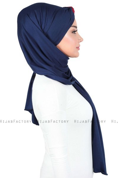 Mikaela - Hijab Coton Pratique Bleu Marin & Bordeaux