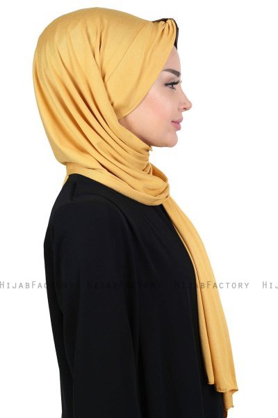 Mikaela - Hijab Coton Pratique Moutarde & Marron