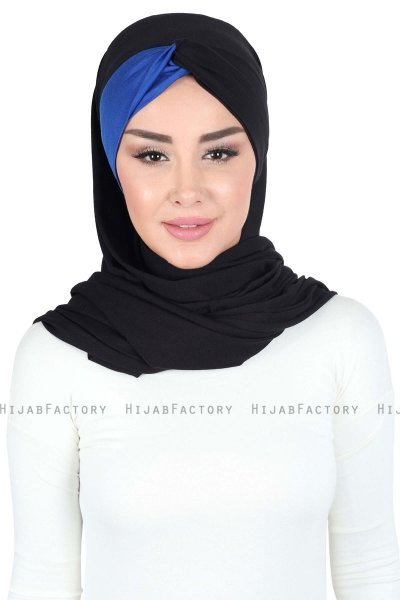 Mikaela - Hijab Coton Pratique Noir & Bleu