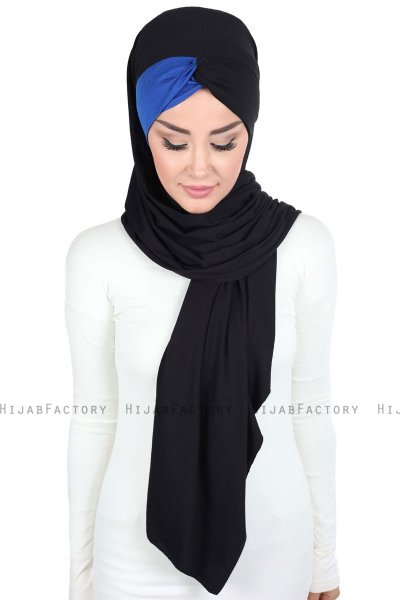 Mikaela - Hijab Coton Pratique Noir & Bleu