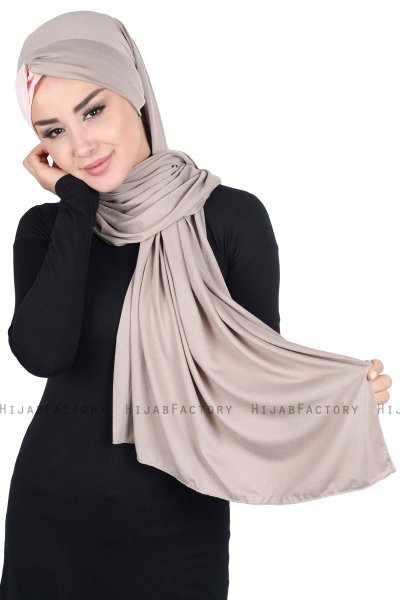 Mikaela - Hijab Coton Pratique Taupe & Vieux Rose