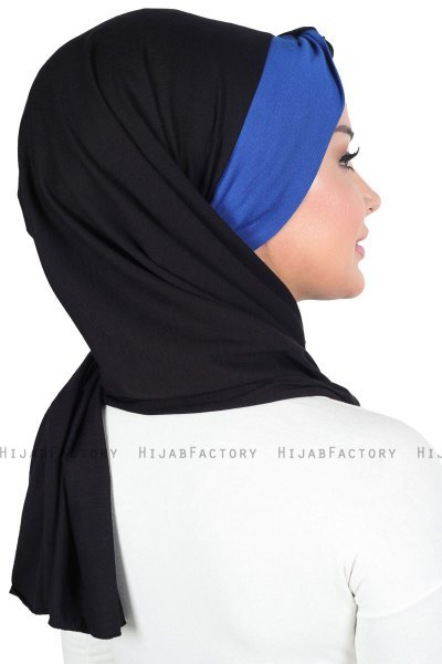 Mikaela - Hijab Coton Pratique Noir & Bleu