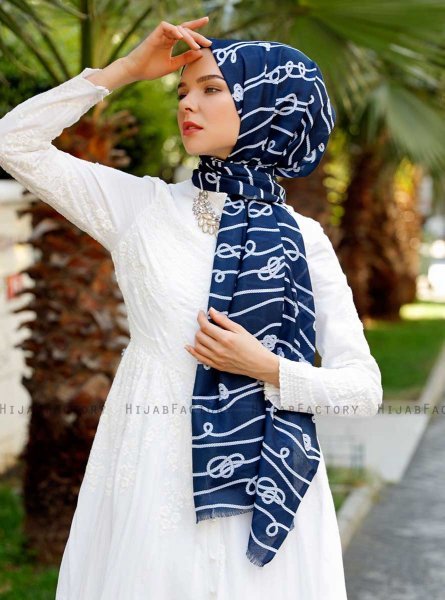 Najila - Hijab à Motifs Bleu Marin - Sal Evi