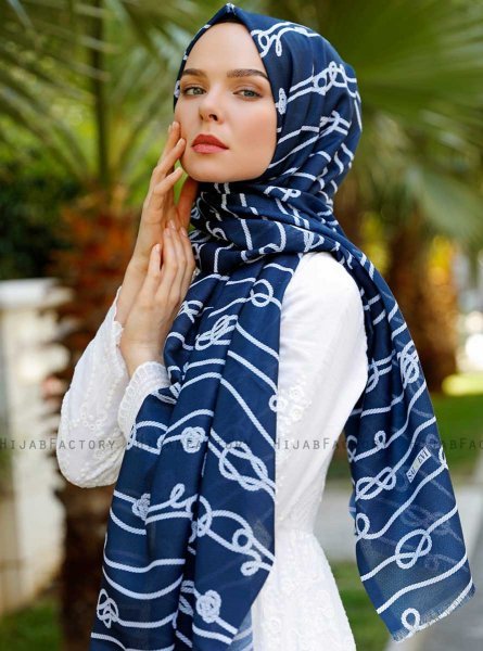 Najila - Hijab à Motifs Bleu Marin - Sal Evi