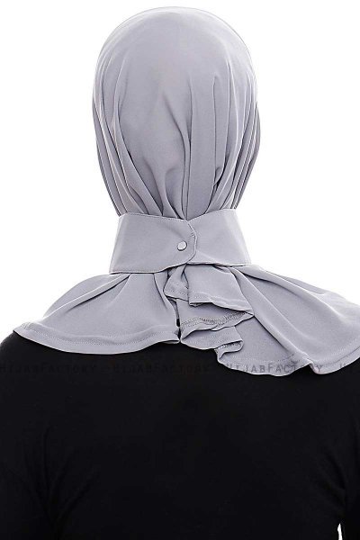 Narin - Hijab Crepe Pratique One-Piece Gris Clair