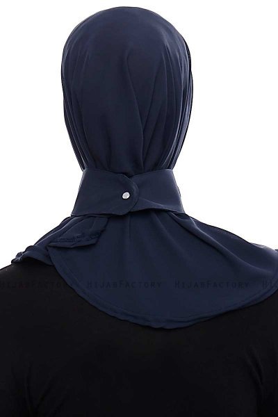 Narin - Hijab Crepe Pratique One-Piece Bleu Marin