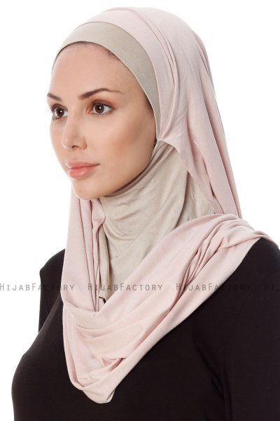 Naz - Hijab Pratique One-Piece Vieux Rose & Taupe Clair - Ecardin