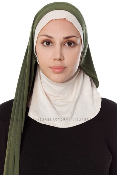 Naz - Hijab Pratique One-Piece Khaki & Beige Clair - Ecardin