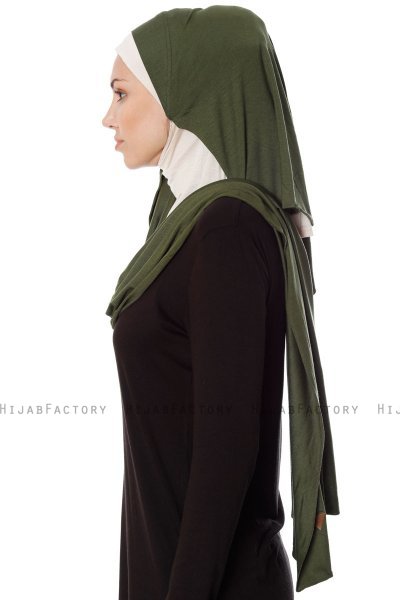 Naz - Hijab Pratique One-Piece Khaki & Beige Clair - Ecardin