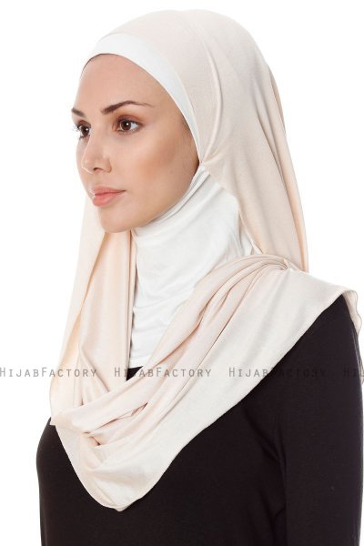 Naz - Hijab Pratique One-Piece Beige Clair & Crème - Ecardin