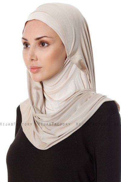 Naz - Hijab Pratique One-Piece Taupe Clair & Beige Clair - Ecardin