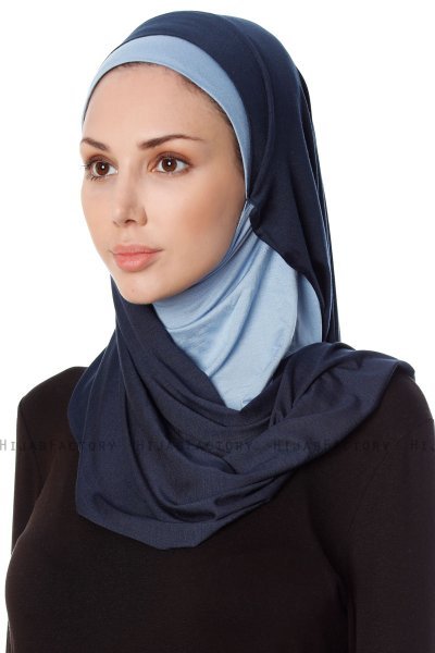 Naz - Hijab Pratique One-Piece Bleu Marin & Bleu Clair - Ecardin