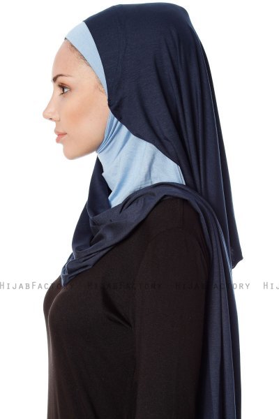 Naz - Hijab Pratique One-Piece Bleu Marin & Bleu Clair - Ecardin