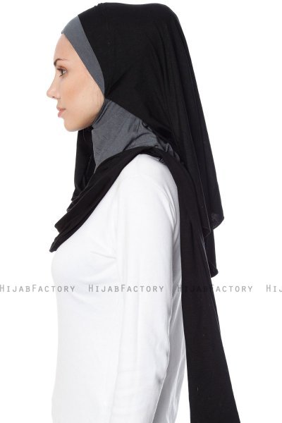 Naz - Hijab Pratique One-Piece Noir & Gris Foncé - Ecardin